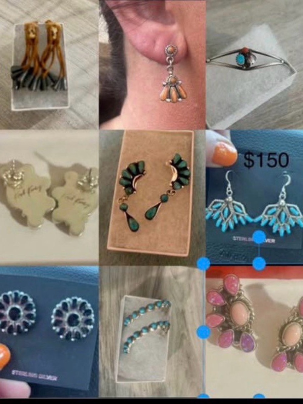 Native Bundle of 16 pieces of jewelry. All Sterling stamped, and signed.